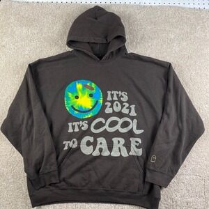 Lonely Ghost Its 2021 Its Cool To Care Brown Graphic Hoodie Mens XL Streetwear